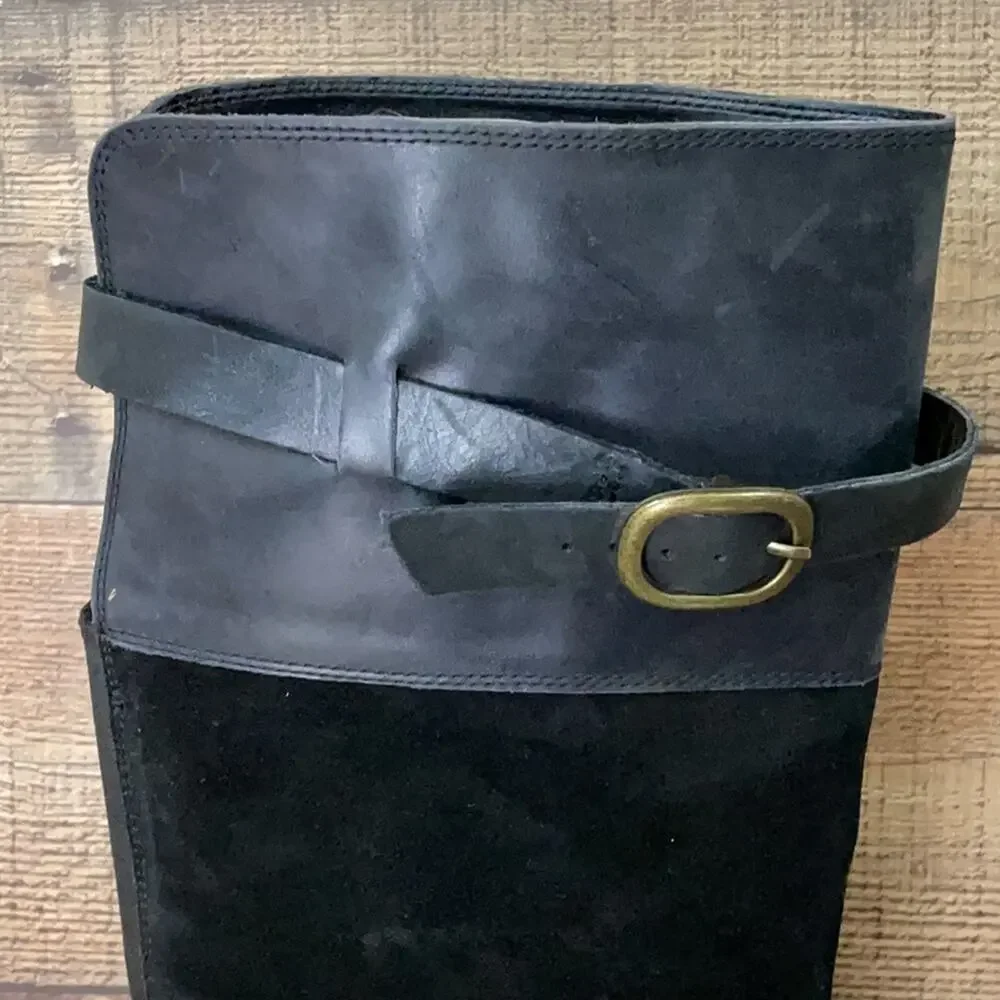 Lucky Brand Nivo Over The Knee Black Leather Suede Boots Size 8.5